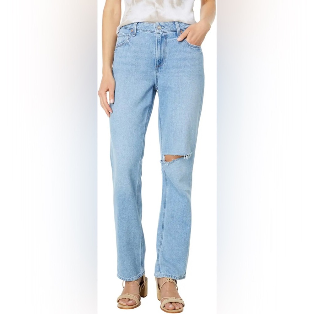 Paige Noella Chamomile Destructed Zipper Fly Straight Leg Blue Jeans Size 28